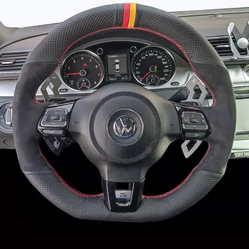 Сшитый вручную черный Чехол На Руль Автомобиля Из Натуральной Кожи и Замши Для Volkswagen Golf 6 GTI MK6 Polo GTI Scirocco R Passat CC