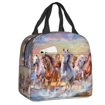 Изготовленная на заказ классическая сумка для ланча с рисунком Бегущей лошади, мужская Женская теплая сумка-холодильник, изолированный ланч-бокс для детей, школа