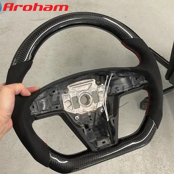 Высококачественное рулевое колесо из углеродного волокна с подогревом Aroham с кожей Alcantara Для Tesla Model S Model X 2022 2023 2024