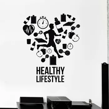 Здоровый образ жизни наклейка на стену Run Runner Тренажерный зал Кардио спорт Виниловая наклейка на окно Декор интерьера для гостиной Creative Heart M497
