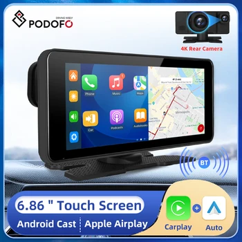 Podofo 6,86 дюймовый Беспроводной CarPlay Android Auto Автомобильный Видеорегистратор Монитор Bluetooth Apple Airplay Для Toyota Honda Hyundai Поддержка Задней Камеры