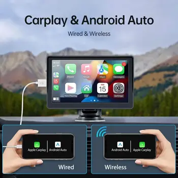 Универсальное 7-дюймовое автомобильное радио, мультимедийный видеоплеер, беспроводной Carplay и автоматический сенсорный экран Android с дистанционным управлением