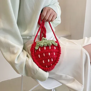 Летняя вязаная сумка с фруктами, женская модная хлопковая веревка, клубничная тканая сумка, сумка через плечо, оранжевая вязаная сумка крючком