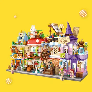 Сказочный мини-блок с видом на улицу, Египет, Археология, Миф, Волшебный Пират, Грибной Домик, Парк развлечений, Строительная Кирпичная игрушка для подарков