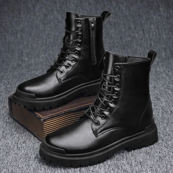 Трендовые мужские ботинки, черные кроссовки, уличная модная обувь с высоким берцем, оптовая продажа, мужская обувь в стиле панк, повседневные кожаные мужские ботильоны в уличном стиле