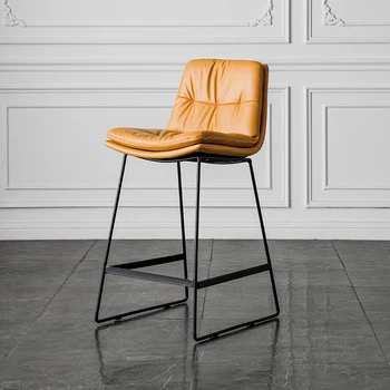 Высококачественные стулья для лаунж-бара, кожа, Простая спинка, Металлический дизайн, Скандинавский стул, Современные удобные аксессуары для дома Barkrukken