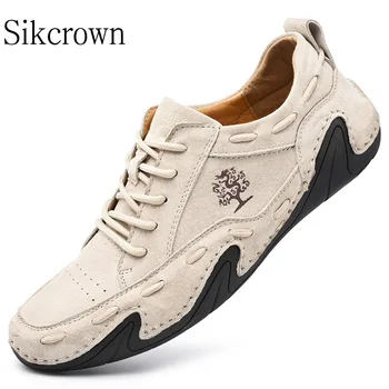 Повседневная спортивная обувь для мужчин, большой размер 48, уличная мужская обувь, Замшевые кожаные кроссовки ручной работы, дышащие мужские лоферы, Мокасины Luxu