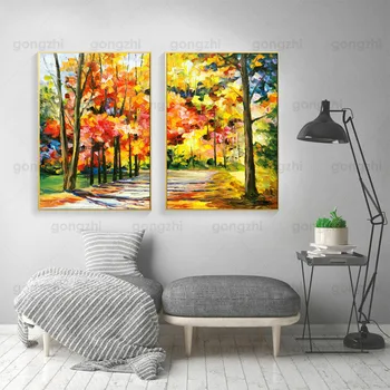 Абстрактная печать, настенная живопись с пейзажем, осенние красочные деревья, опавшие листья, красивый безрамный холст, плакат с защитой от выцветания