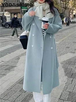 Элегантная повседневная верхняя одежда, осенне-зимнее длинное пальто, женский теплый плащ, Корейская мода, женское повседневное Свободное шерстяное пальто, Универсальное