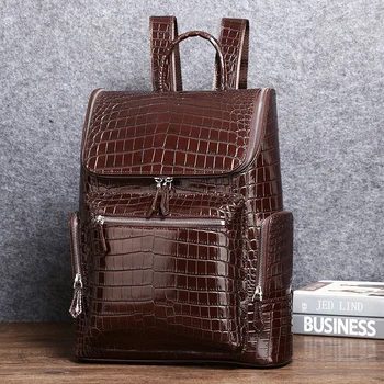 Модный рюкзак из натуральной воловьей кожи, высококачественный мужской рюкзак с рисунком крокодила, вместительная мужская сумка, сумка из натуральной кожи
