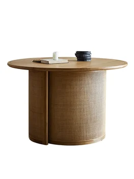 Обеденные столы и стулья из ротанга в скандинавском стиле, стол из массива дерева, современный минималистичный круглый обеденный стол