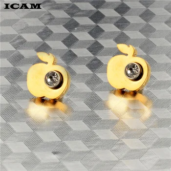 ICAM Модные серьги-гвоздики Apple с кубическим цирконием из нержавеющей стали для женщин, свадебные украшения Bijoux Brincos