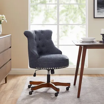 Офисное кресло с основанием из темного ореха, синие настольные стулья
