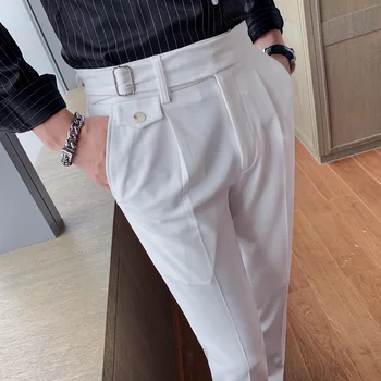 Брендовая одежда 2023, Модные весенние Высококачественные Облегающие брюки для делового костюма/мужские Белые Черные брюки для отдыха 29-36