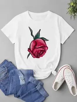 Одежда с коротким рукавом, модная футболка с принтом, графическая футболка с цветочным рисунком, прекрасный тренд 90-х, женская женская одежда, футболка