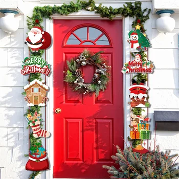 Веселого Рождества, Декоративный дверной подвесной баннер, Санта-Клаус, Снеговик, Лося, Куплет, Рождественский декор для дома, Рождественские украшения