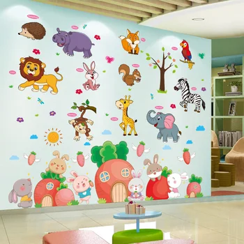 [shijuekongjian] Креативные Животные Наклейки На Стену Декор DIY Мультфильм Морковь Наклейки на Стены для Детской Комнаты Детская Спальня Украшение Дома