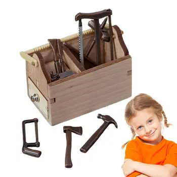 Миниатюрный ящик для инструментов в масштабе 1/12 Изысканный деревянный ящик для инструментов, Миниатюрный набор аксессуаров для кукольного домика, набор для сцены в мини-доме