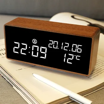 Многофункциональный Светодиодный будильник Умный беспроводной Динамик Bluetooth Прикроватные Светящиеся Электронные Настольные часы в стиле ретро из цельного дерева