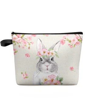 Пасхальный Акварельный кролик, Вишневый цвет, Дорожная косметичка на заказ, Переносная сумка для хранения макияжа, женский водонепроницаемый пенал