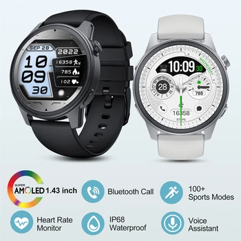 Смарт-часы AMOLED с Bluetooth-вызовом для Мужчин и Женщин, Водонепроницаемые IP68, Пульсометр, Спортивные Умные Часы для фитнеса, Большая батарея