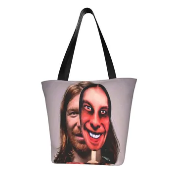 Сумка для покупок Aphex Twin из милого холста с принтом, сумка для покупок через плечо, Большая вместительная прочная сумка