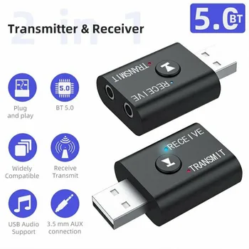 USB 5.0 Bluetooth Аудиоприемник-передатчик, адаптер AUX 3,5 мм Аудио 2 В 1 Беспроводной передатчик TR6 для домашней музыкальной системы в автомобиле