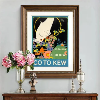 Плакат Kew Gardens 1915 года Винтажная художественная печать Рекламные наклейки на стены Птица Цветок Холст Картина Декор