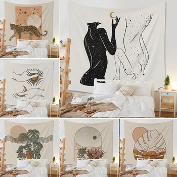 Настраиваемая фоновая иллюстрация в стиле Бохо, Настенный декор, Геометрический Гобелен, настенное Эстетическое одеяло для спальни