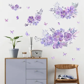 Креативная наклейка на стену с фиолетовым цветком и бабочкой для украшения фоновых стен гостиной и спальни