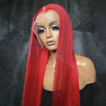 Длинный прямой синтетический парик на кружеве спереди для женщин красного цвета высокотемпературные волокна бесклеевые волосы спереди Косплей Повседневная одежда