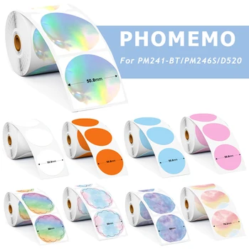 Самоклеящаяся транспортировочная этикетка Phomemo для принтера PM-241BT PM246S D520 Круглая/Квадратная Этикетка Радужного цвета DIY Logo Design bussiness
