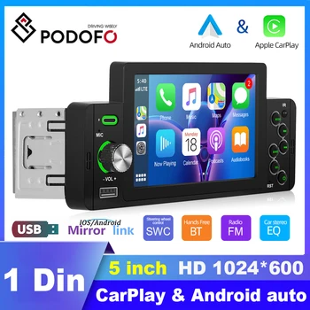 Автомагнитола Podofo 1 Din MP5-плеер CarPlay Android Auto Multimedia Player Bluetooth Auto Stereo для Volkswagen Nissan Toyota