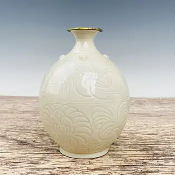 6,3-дюймовая ваза для цветов из китайского фарфора династии Сун династии Дин, белая позолоченная ваза для цветов 