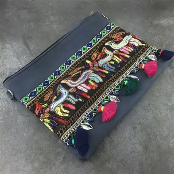 Тканевая сумка через плечо в стиле бохо-шик, женская племенная сумка в стиле хиппи, цыганская сумка для музыкального фестиваля с бахромой и кисточками, мягкая сумка через плечо