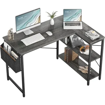 47-дюймовый L-образный угловой стол с реверсивными полками для домашнего офиса, рабочего места, мебели для игровых компьютерных столов