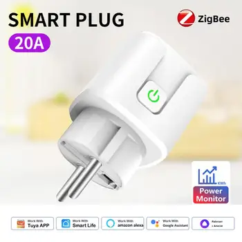 Tuya ZigBee Smart Plug 20A EU Беспроводная Удаленная Розетка Монитор питания Адаптер таймера Голосовое Управление для розетки Tuya Smart Home