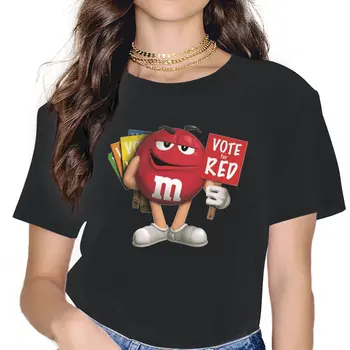 Голосуйте за красные женские футболки с рисунком из шоколадных конфет, красочную эстетичную винтажную женскую одежду из хлопка с коротким рукавом