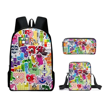 Классические креативные цифровые блоки с 3D-принтом, 3 шт./компл., школьные сумки для учеников, рюкзак для ноутбука, наклонная сумка через плечо, пенал