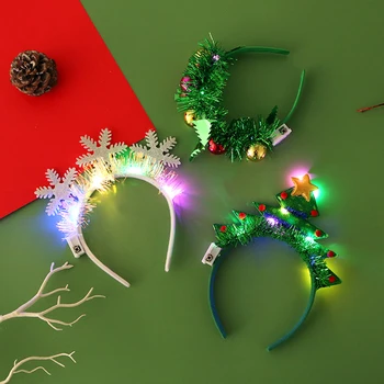 Рождественская повязка на голову, Светящаяся Светодиодная лента для волос, Рождественская Елка, Снежинка, лента для волос из Оленьего Рога, Головные Уборы, Косплей, Рождественский подарок для вечеринки
