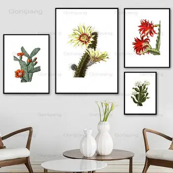 Холст, акварель, цветок кактуса, тропические растения, настенные художественные плакаты и принты, настенные картины в скандинавском стиле для декора гостиной