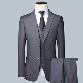 2023 Высококачественный однотонный костюм (костюм + жилет + брюки) Мужской деловой строгий костюм 3/2 деловой костюм жениха и шафера