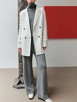 Женское Шерстяное пальто с подкладкой, Двубортные Осенне-зимние куртки с карманами