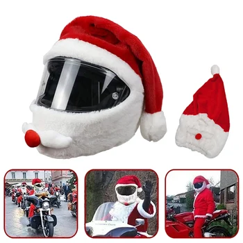 Чехол для шлема Санта-Клауса, плюшевая Рождественская шляпа для мотоциклетного шлема, принадлежности для новогодней вечеринки, рождественские аксессуары для косплея.