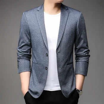 Blezer для мужской одежды 2023, Новые поступления, весна-осень, серый модный приталенный пиджак, деловая повседневная мужская одежда