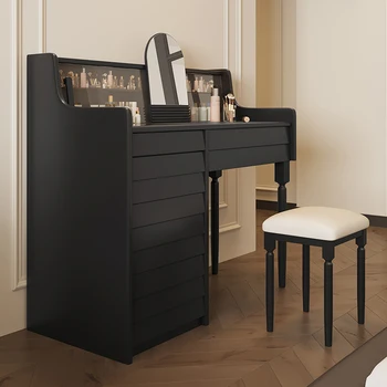 Туалетный столик во французском ретро стиле, современный и минималистичный черный, новый небольшой шкафчик для хранения, главная спальня, массив дерева