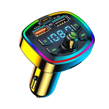 Автомобильный Bluetooth FM-передатчик Автомобильный Bluetooth MP3-плеер Автомобильное зарядное устройство с двумя USB-разъемами с подсветкой EQ Atmosphere