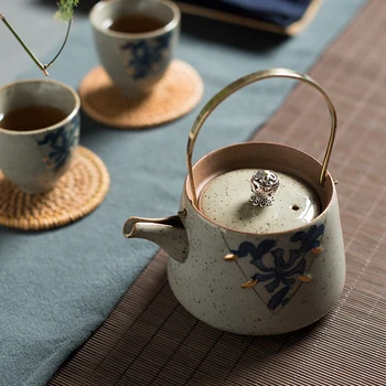 Керамический чайник в стиле ретро с ручкой, Керамический чайник в японском стиле Кунг-фу, Креативная Чайная посуда для дома и офиса