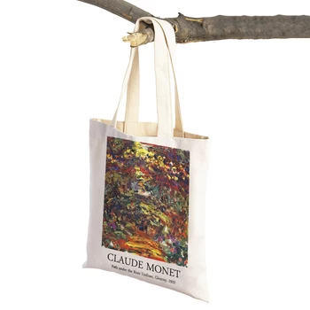 Женские сумки для покупок Claude Monet Garden, повседневный холст, декор с двойным принтом, Винтажная художественная сумка для девочек, женские сумки-тоут