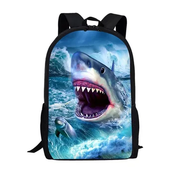 Сумки с 3D принтом акулы для девочек-подростков Мальчиков, рюкзак с океанскими волнами, детская сумка для книг, школьная сумка для начального детского сада.
